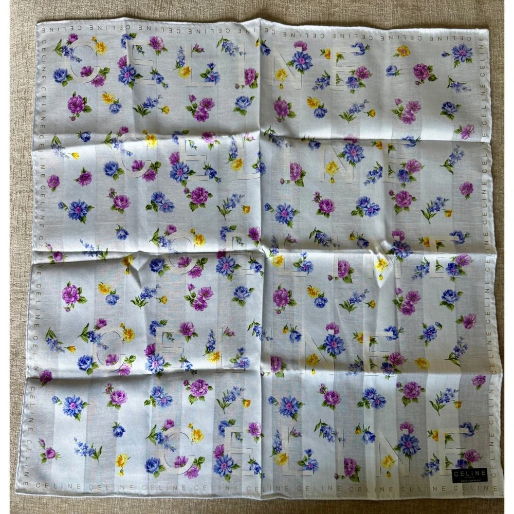 Rare Vintage Celine Square Scarf in a Floral Print /Celine Original Box Included